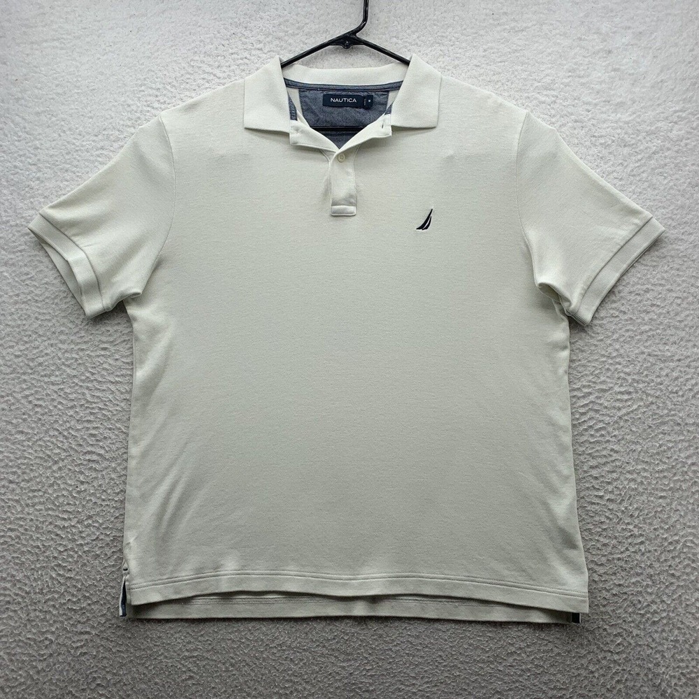 Nautica Polo Shirt Mens Medium M Soft Touch Casual Golf White Preppy Stretch Dad
